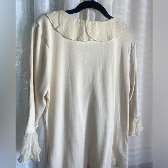 Barbara Lesser Fibers Size L Cream Ruffle Trim Flare Sleeves Women Top Blouse - Picture 5 of 7